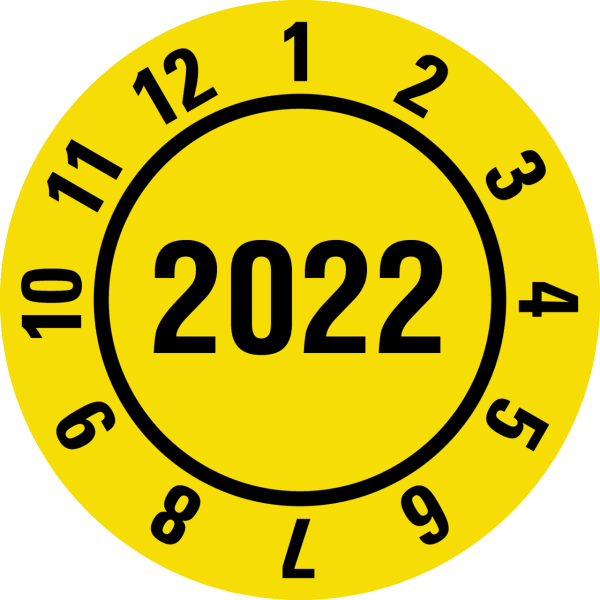 Prüfplakette mit Jahreszahl und Monaten